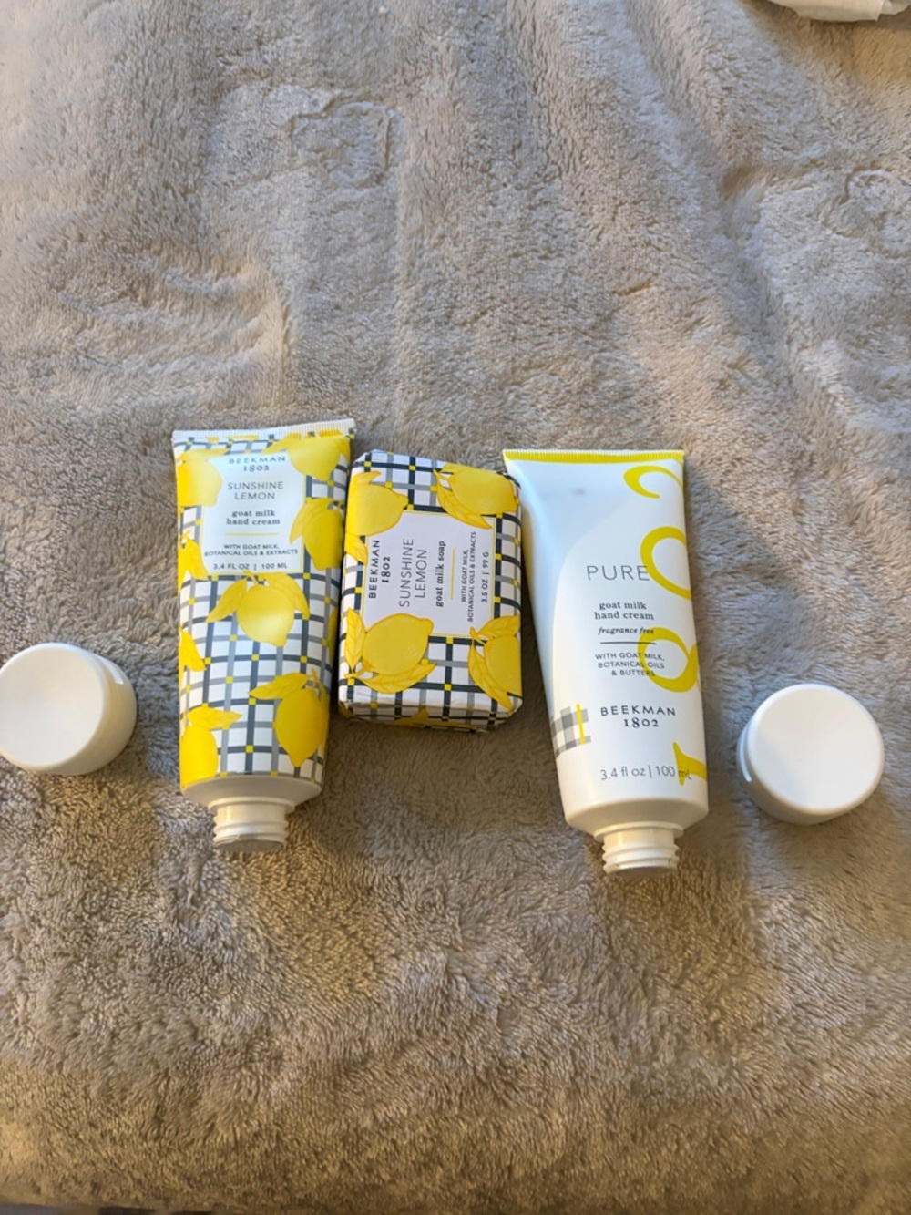 Beekman 1802 Lemon Hand Cream & Soap Trio - Yellow and White